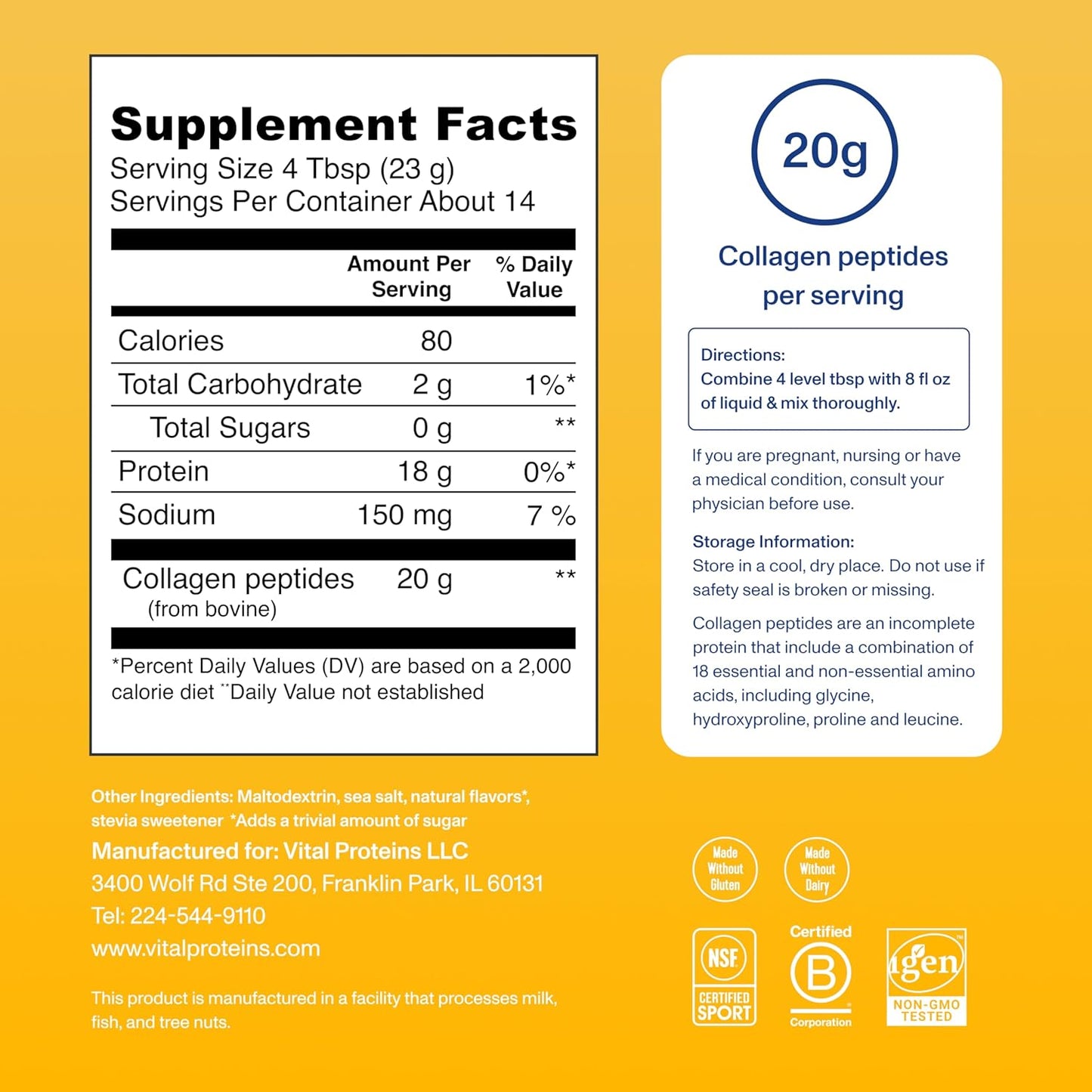 Vital Proteins Collagen Peptides Powder Vanilla - Supports Hair, Skin, Nails, Bones, Joints, Powder for Women