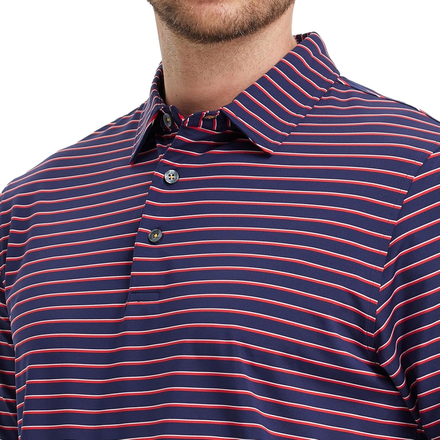 M MAELREG Golf Shirts for Men Moisture Wicking Striped Polo Performance Dry Fit Business Sports Mens Polo Shirts Short Sleeve