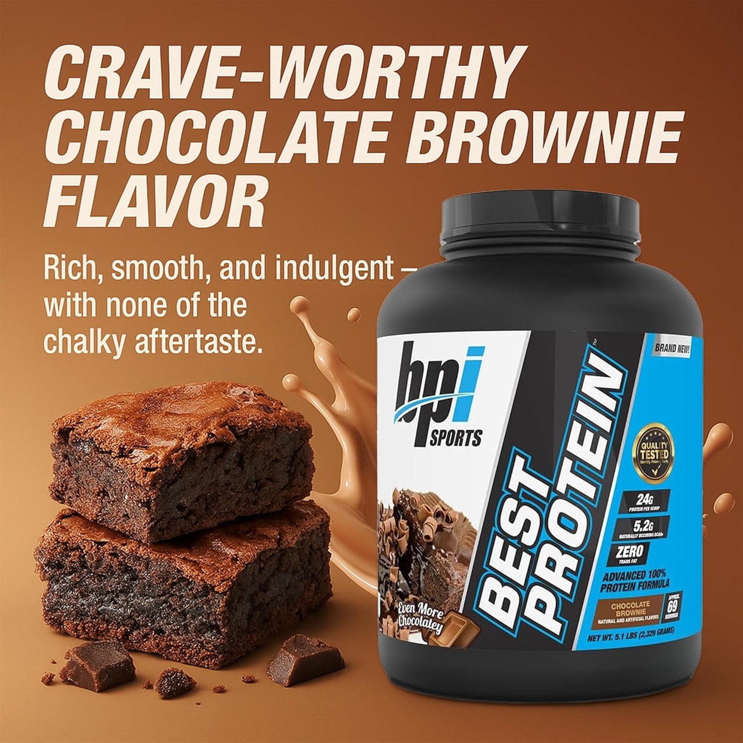 BPI Sports Best Protein – 100% Whey Protein Powder – Muscle Growth, Recovery, Meal Replacement – No Fillers, Gluten Free – Best Protein Powder for Men & Women | Chocolate Brownie – 5.1 Pounds