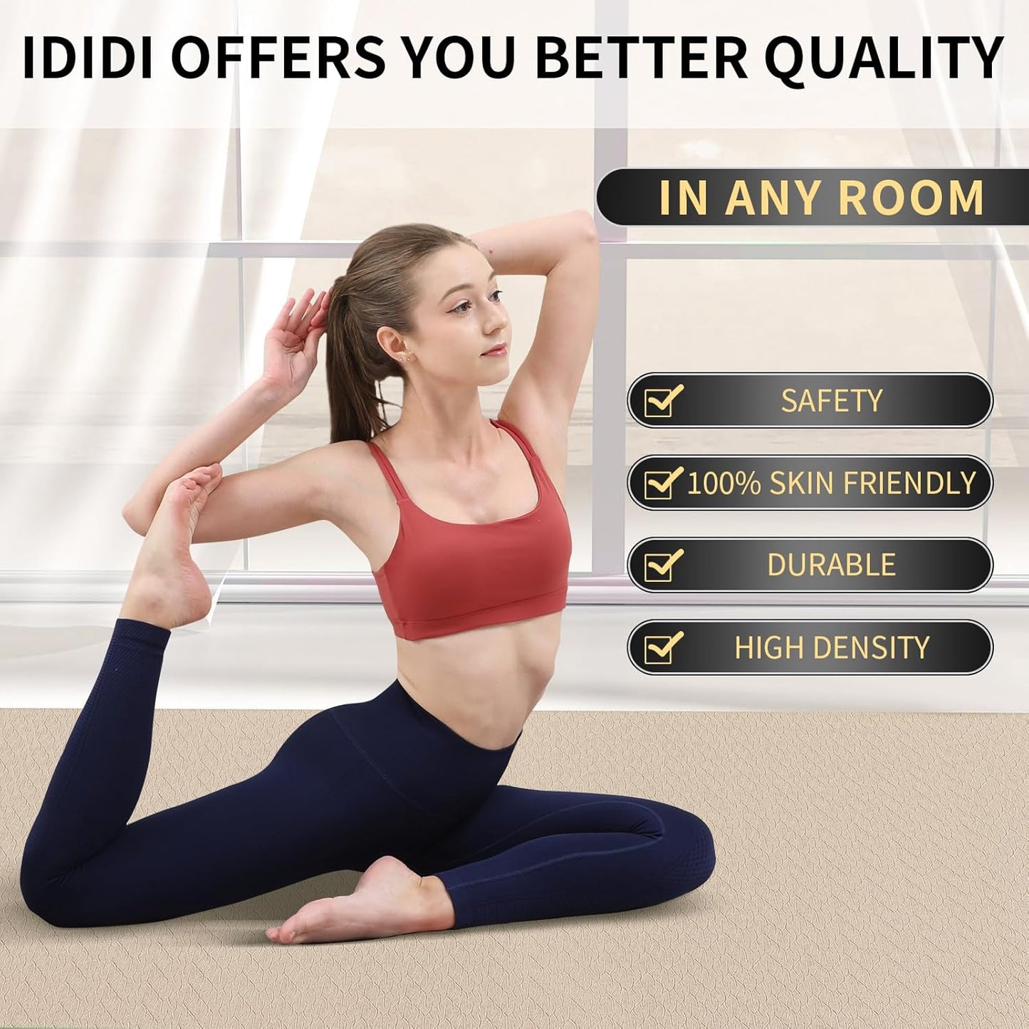 10mm Large Yoga Mat (6'x 4') - Extra Long and Wide 72 x 48 x 0.4 inches, Non-Slip POE Fitness Mat, Eco-Friendly, Thick Wide Exercise Mat for Home Workouts,Ideal for Yoga and Pilates.