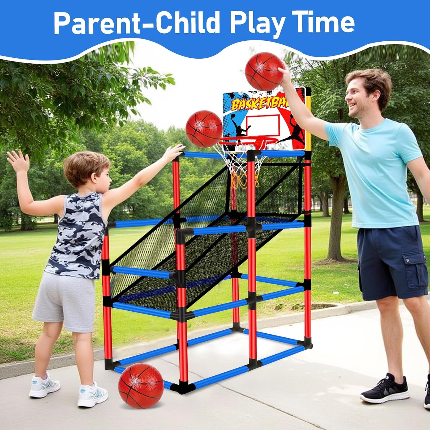 63" Arcade Basketball Game Set with 3 Balls Kids Basketball Hoop 3 to 12 Years Old Indoor Outdoor Sports Play - Easy Set Up - Carnival Basketball Toys Ages 3 4 5-7 8-12 Year Old Boys Birthday Gift
