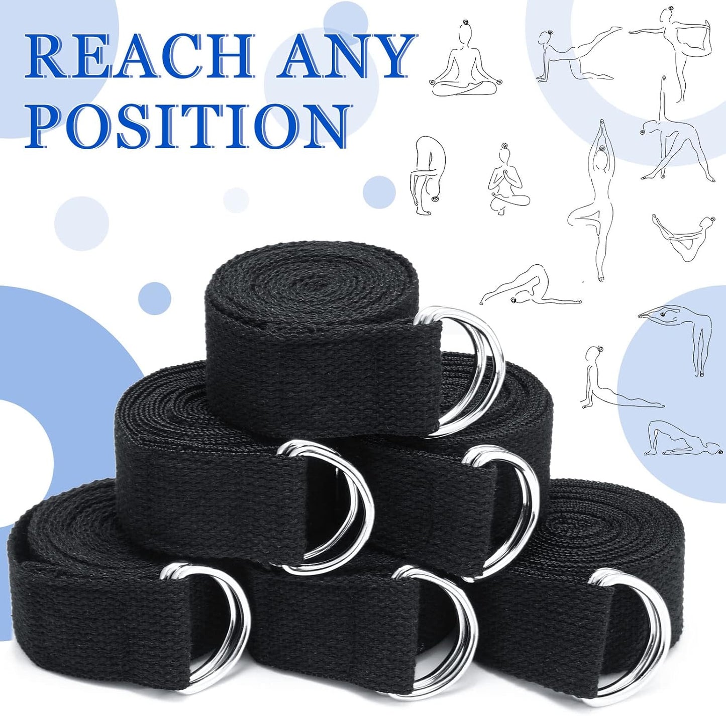 Leyndo 24 Pieces Yoga Strap Stretching Pilates Exercise Adjustable Straps 6 ft Non Elastic Yoga Belt with Adjustable D Ring Buckle for Pilates Gym Workouts Fitness