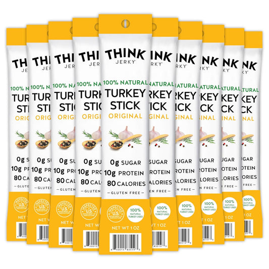 Think Jerky All-Natural Turkey Sticks, Gluten and Sugar Free, No Nitrates, Keto Paleo Friendly High Protein Low Carb Meat Snack - 1.0 oz Sticks, 20 Pack