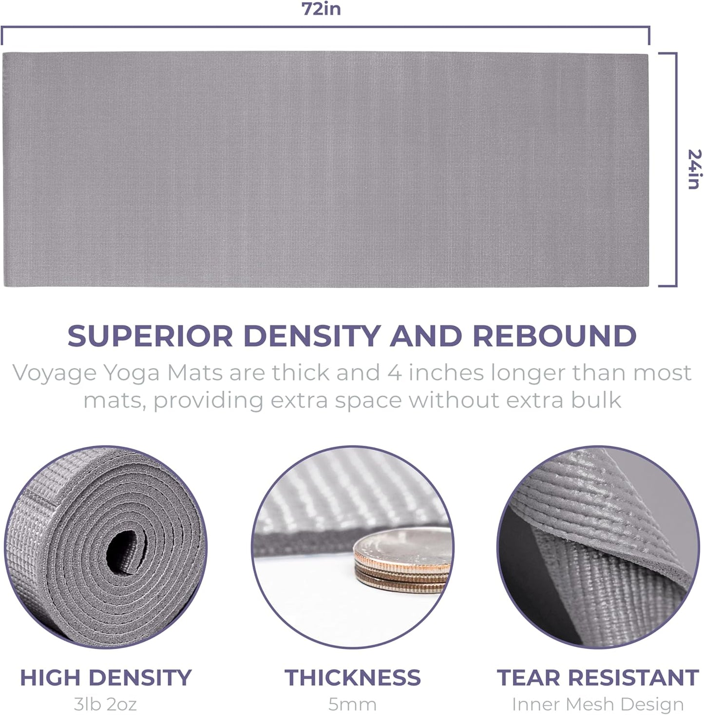 Sunshine Yoga Voyage Yoga Mat, 6 Pack, 72" x 24" Professional Studio and Gym Bulk Yoga Mats, 5mm Thick, Durable, Anti-Tear, Non Slip Fitness and Exercise Mats