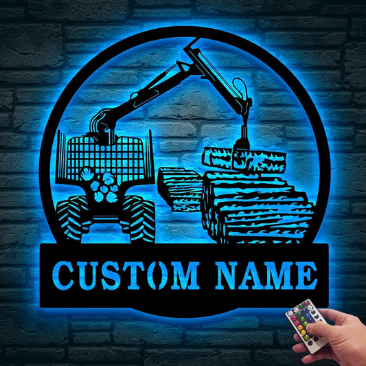 Personalized Logging Lumber Harvester Monogram Metal Sign Art LED Light, Custom Logging Lumber Metal Sign, Wall Art Hanging Home Decor Birthday Xmas Gift
