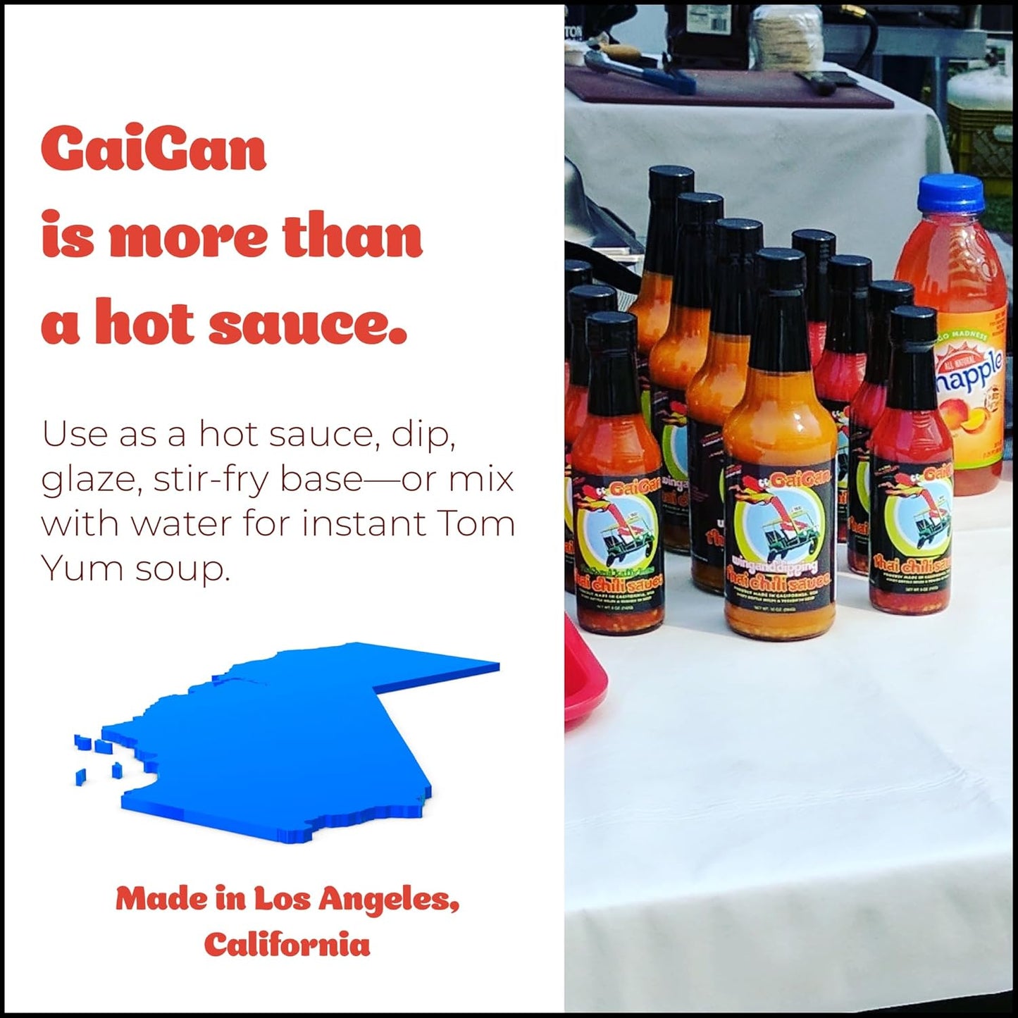 GaiGan - Tom Yum Hot Sauce/Soup Mix, Low-Calorie Thai Chili Hot Sauce Dip & Glaze, All Natural Gluten Free Vegan Condiments with Low Sodium & No Preservatives, 150 mL
