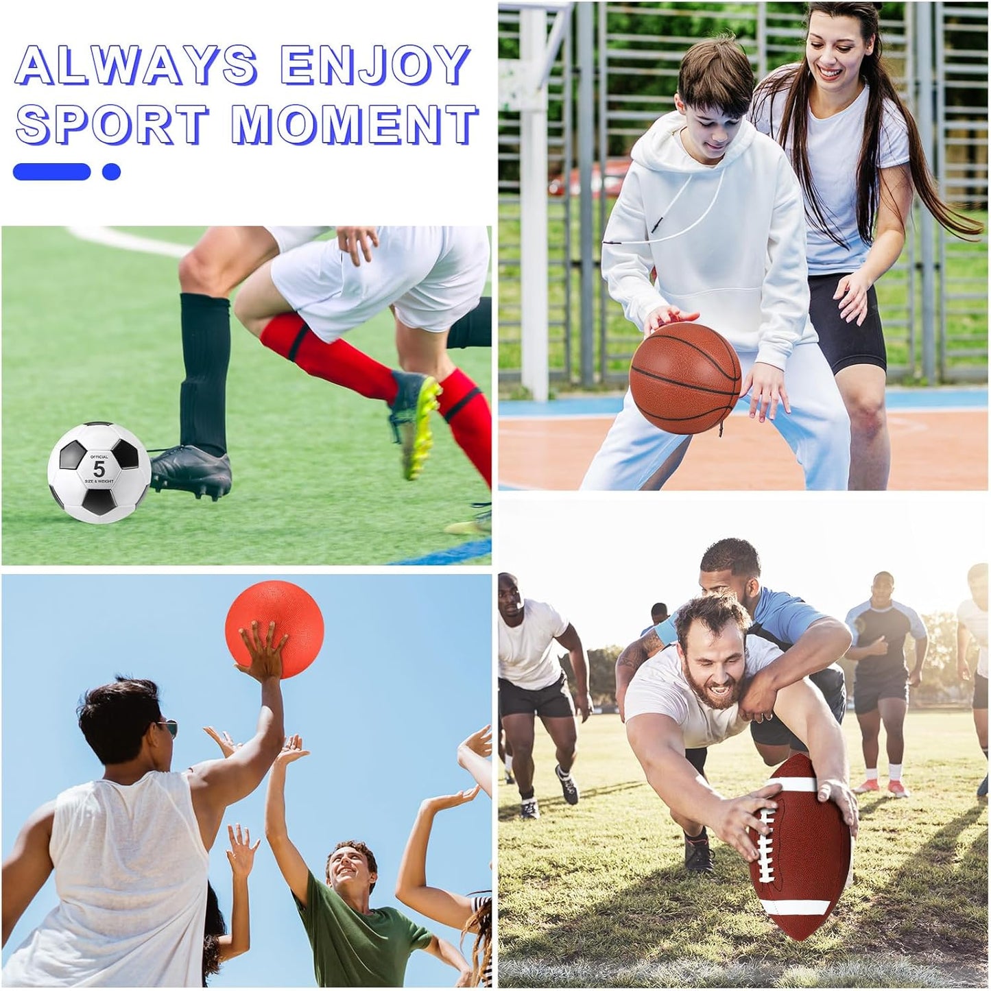 HyDren Sports Balls Set for Teen Adult, Include Official Size Basketball Soccer Ball Football Playground Ball with Pump and Equipment Carry Bag Sports Gift Back to School