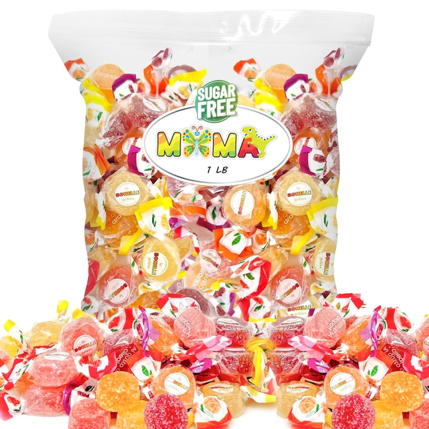 B0nelle Sugar-Free Italian Fruit Jelly Candy - 1 lb Assorted Individually Wrapped Jelly Fruit Candy - Delicious Mima's Summer Mega Sale Treats for Gifting & Sharing