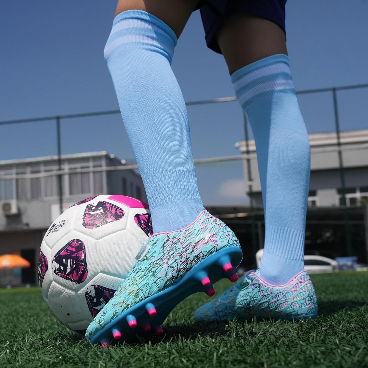 brooman Kids Firm Ground Soccer Cleats Boys Girls Football Cleats with Soccer Socks