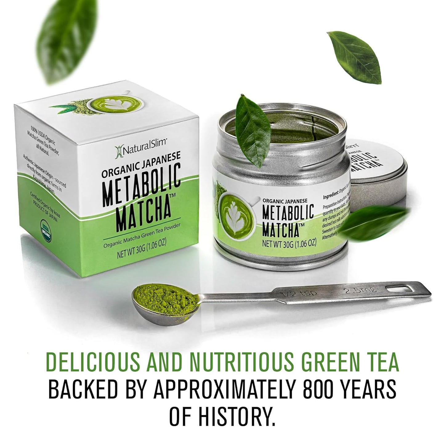 Naturalslim Japanese Organic Matcha Powder Green Tea - Metabolic Pure Japanese Matcha Tea Superfood with L-Theanine & Antioxidants for Metabolism, Energy, & Concentration - 30g