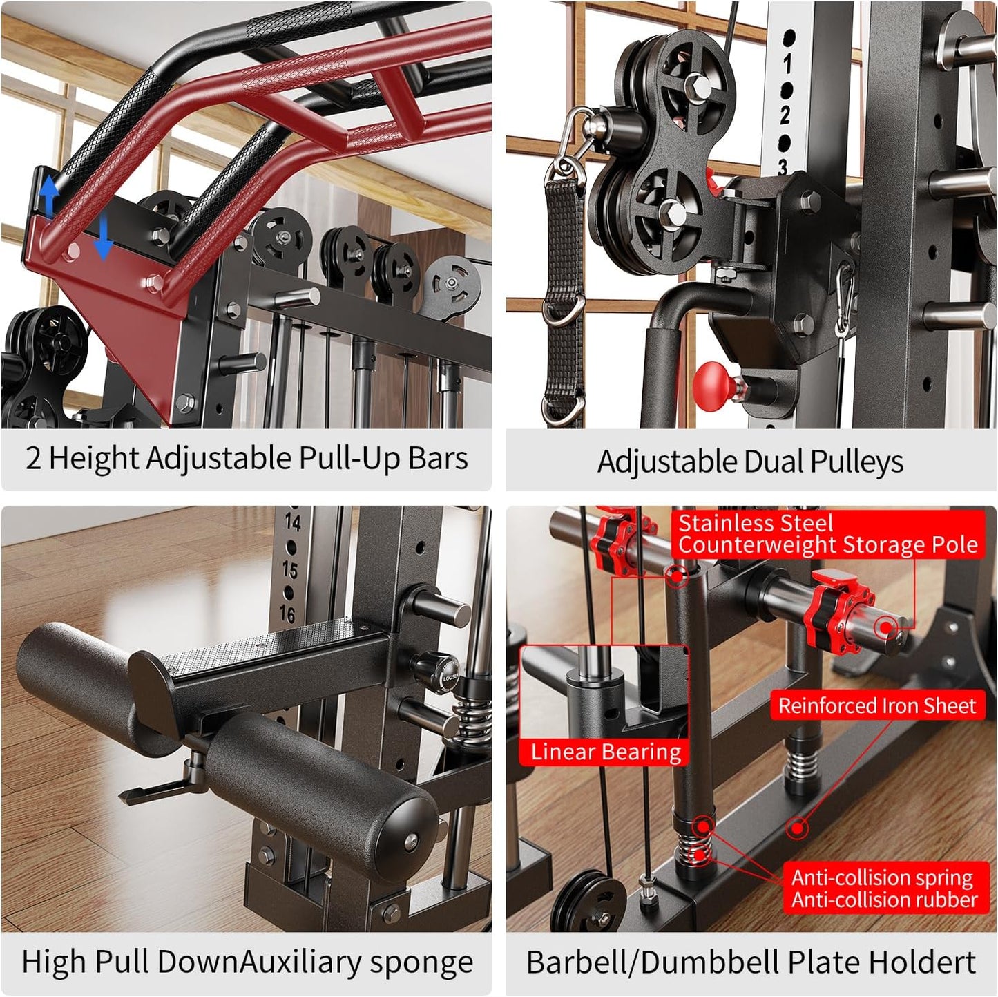 Smith Machine Power Rack Multifunctional Power Cage Deep Squat Rack Cable Crossover System Selectable More Training Attachment for Garage & Home Gym