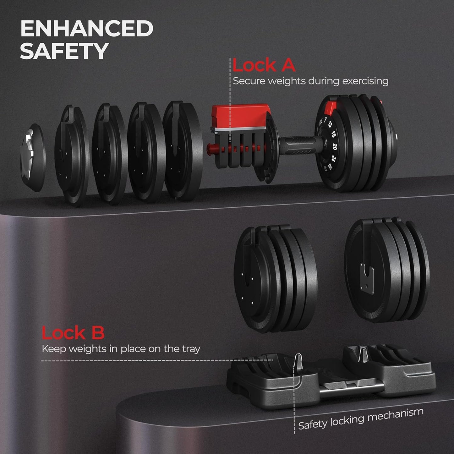 Yaheetech Adjustable Dumbbell Set 28/40/52.5/90LBS Adjustable Dumbbells Fast Adjust Dumbbell Weight Set with Anti-Slip Handle and Tray for Men/Women Home Gym Strength Training Equipment Single/Pair