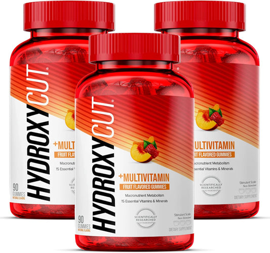 Hydroxycut Gummies (Pack of 3) - 99% Caffeine Free - Metabolize Carbs, Proteins & Fats - Includes 15 Essential Vitamins & Minerals - for Women & Men