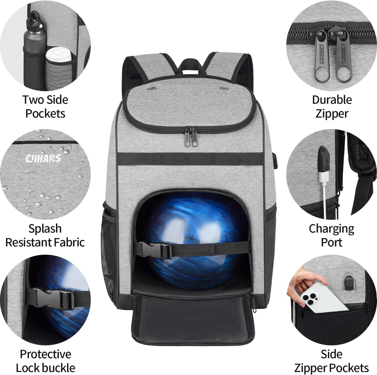 Single Bowling Ball Bag Backpack with Shoe Bag Up to Size 16, Accessories Gifts for Bowling Lovers,Bowling Bag with Padded Ball Holder