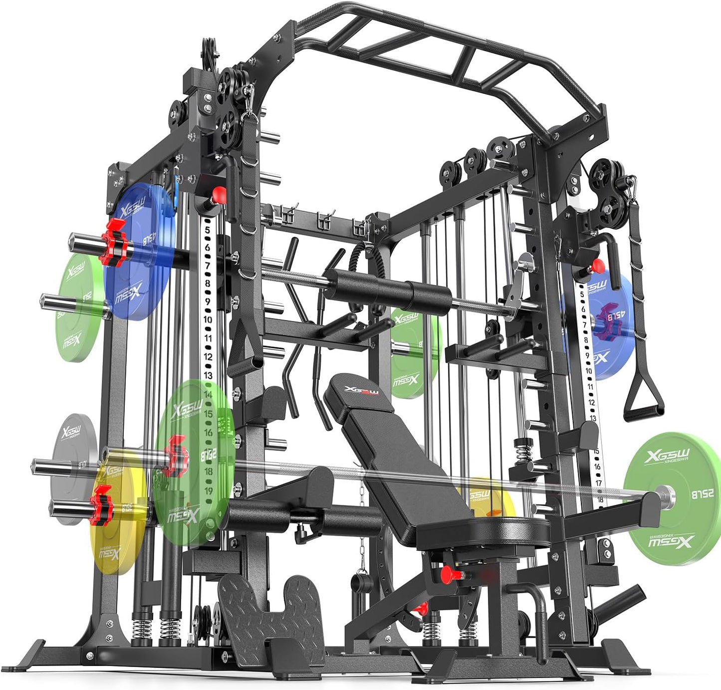 Power Cage,1600lbs Multi-Function Power Rack with Adjustable Cable Crossover System and More Training Attachment, Weight Cage for Home Gym