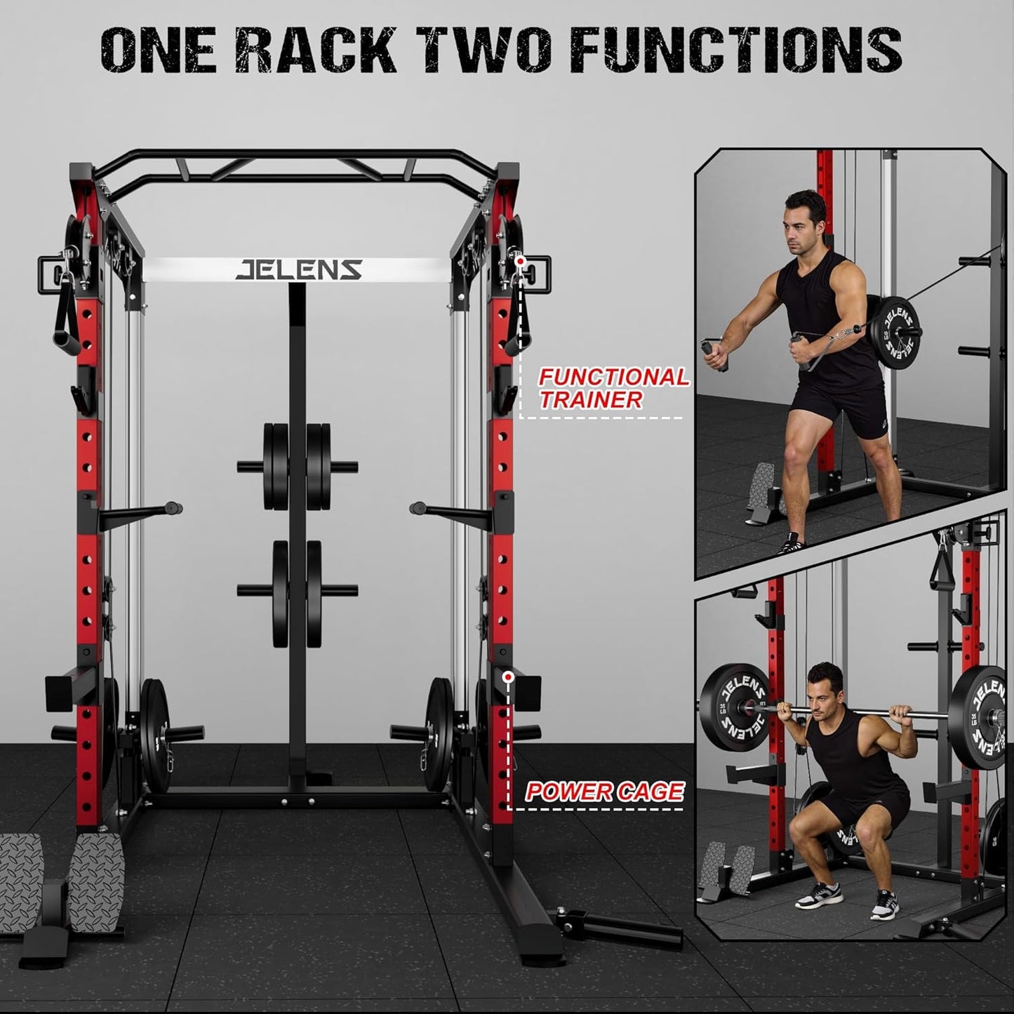 Power Cage, 2000LBS Multi-Function C21 Power Rack with Dual Pulley Cable Crossover System, All-in-One Squat Rack with More Training Attachments