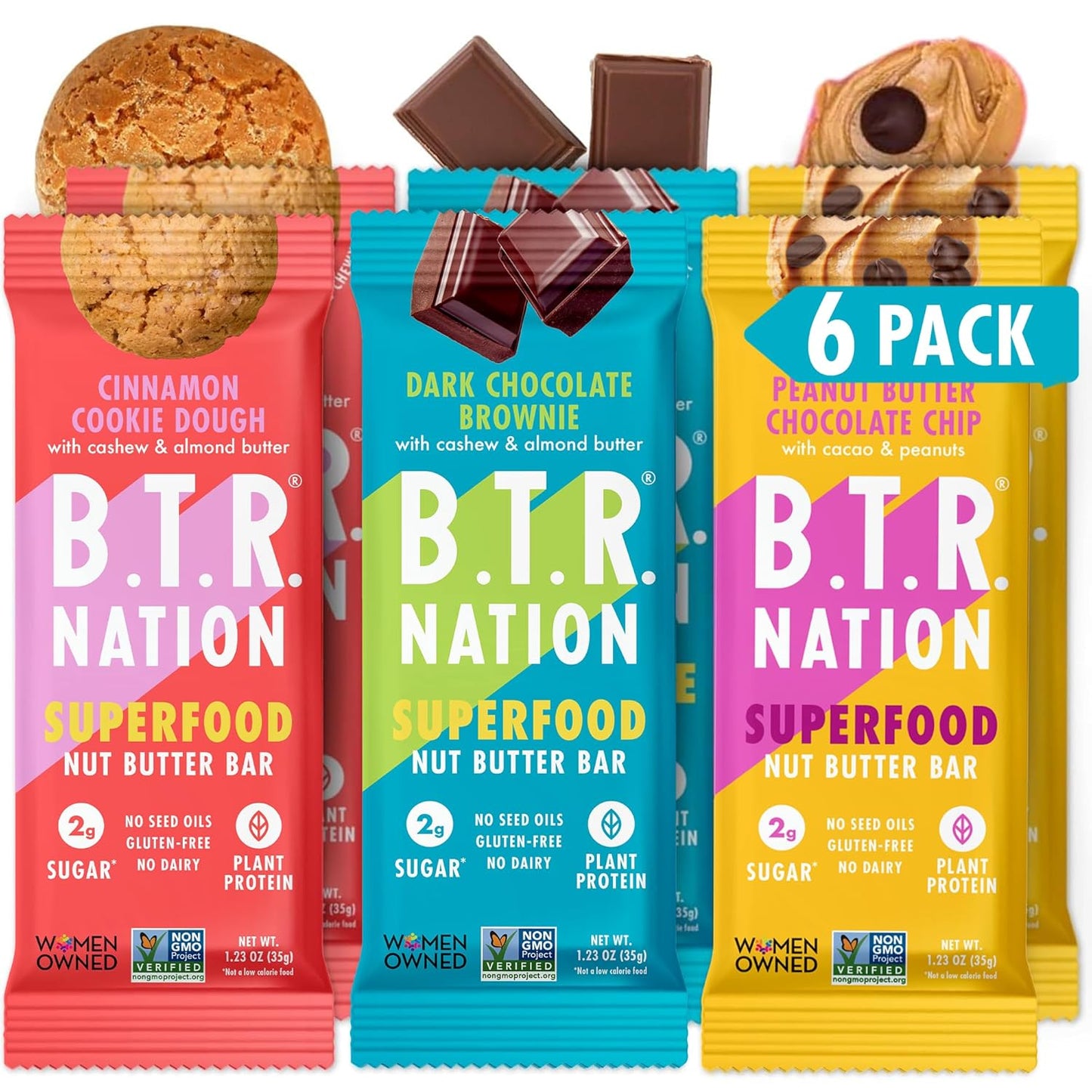 B.T.R. Nation Bar Superfood Keto Protein Bars, Plant Based Vegan Protein - | 6 pack (Sampler Pack) | Low Carb Food, Low Calorie, Gluten Free, No Sugar Alcohols, Boosted with Superfoods