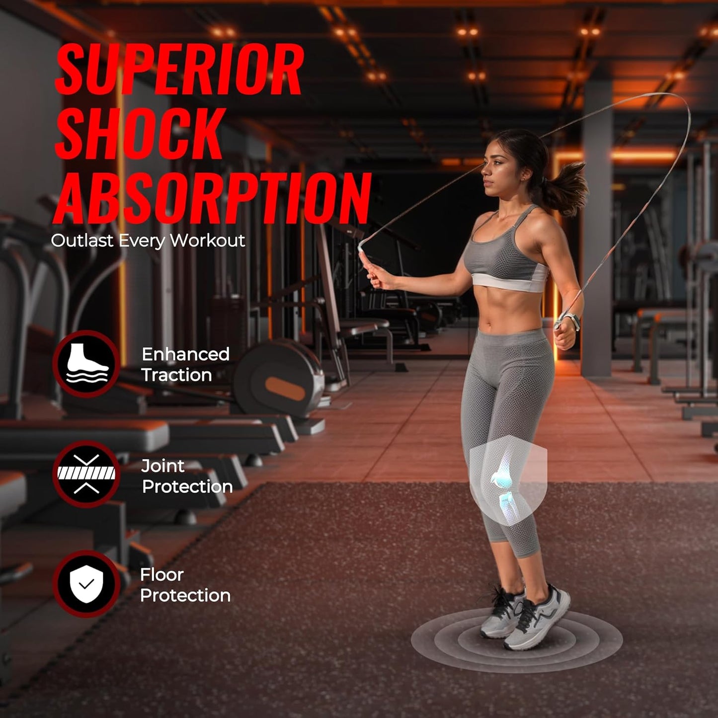 SUPERJARE 0.79 Inch Gym Flooring for Home Gym, Exercise Equipment Mats with Rubber Top, Interlocking Rubber Floor Tiles for Home Gym and Fitness Room, Protective Flooring Mat