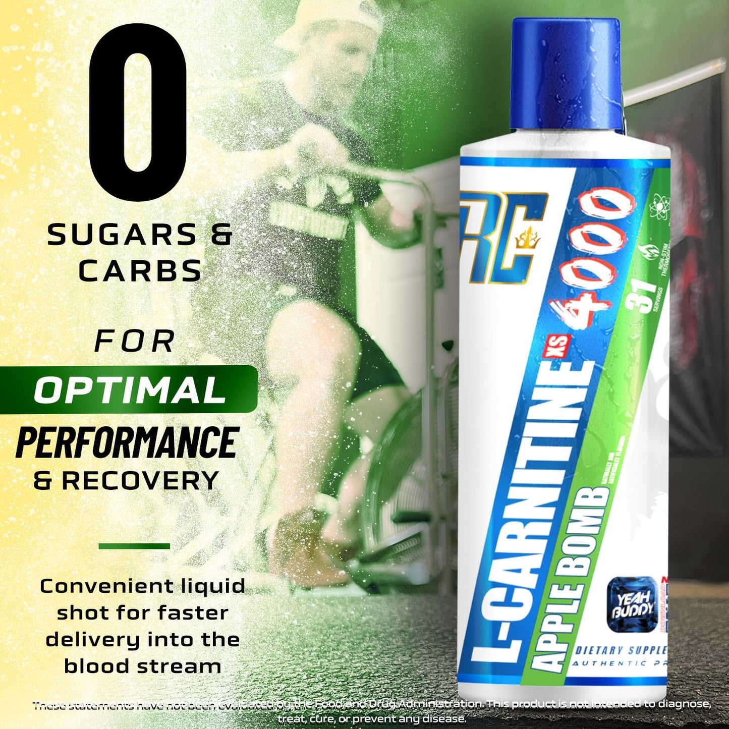 Ronnie Coleman Signature Series L Carnitine XS 4000 Liquid, Stimulant Free, Sugar Free, Zero Carbs, Lean Muscle Strength Support for Men & Women, 16 Oz (16 oz, Apple Bomb (4000))