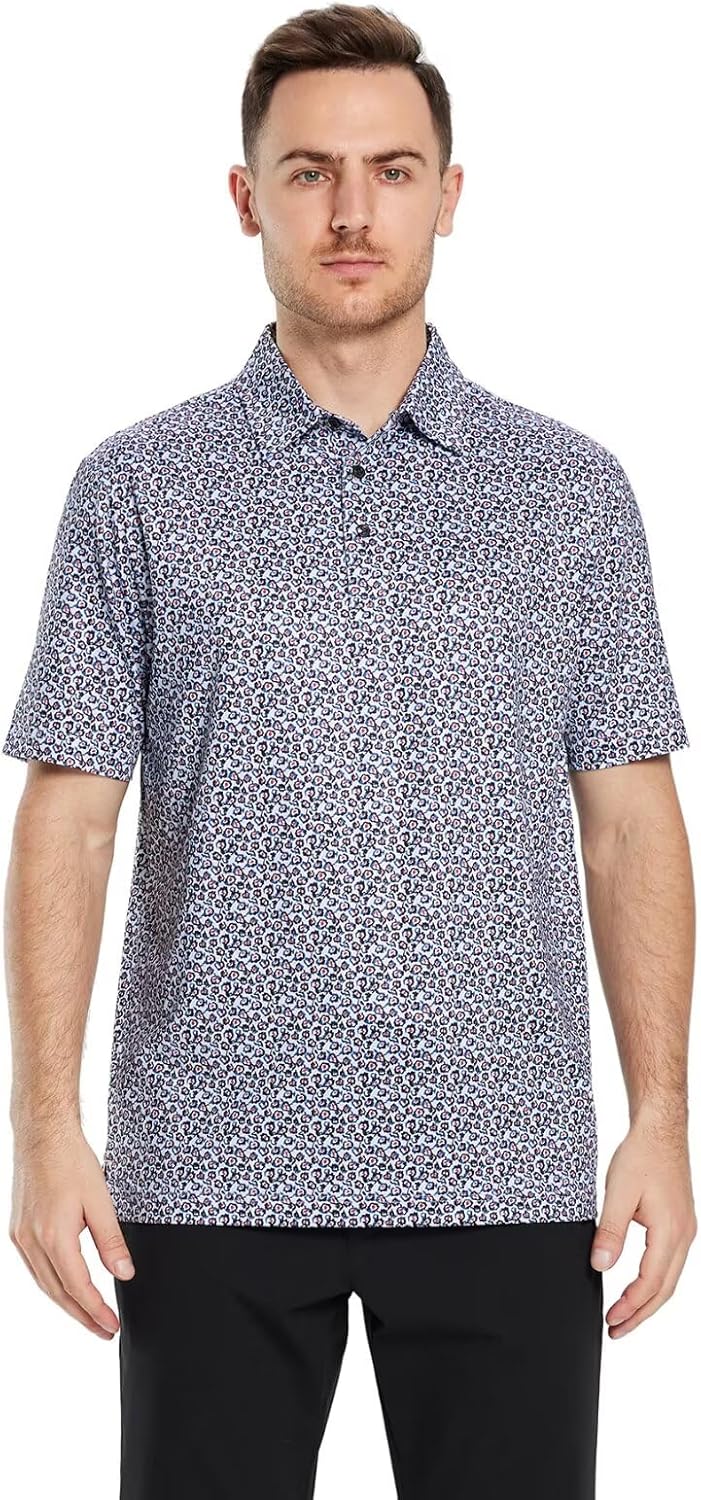 Men's Golf Polo Shirts Short Sleeve Striped Performance Moisture Wicking Dry Fit Golf Shirts for Men