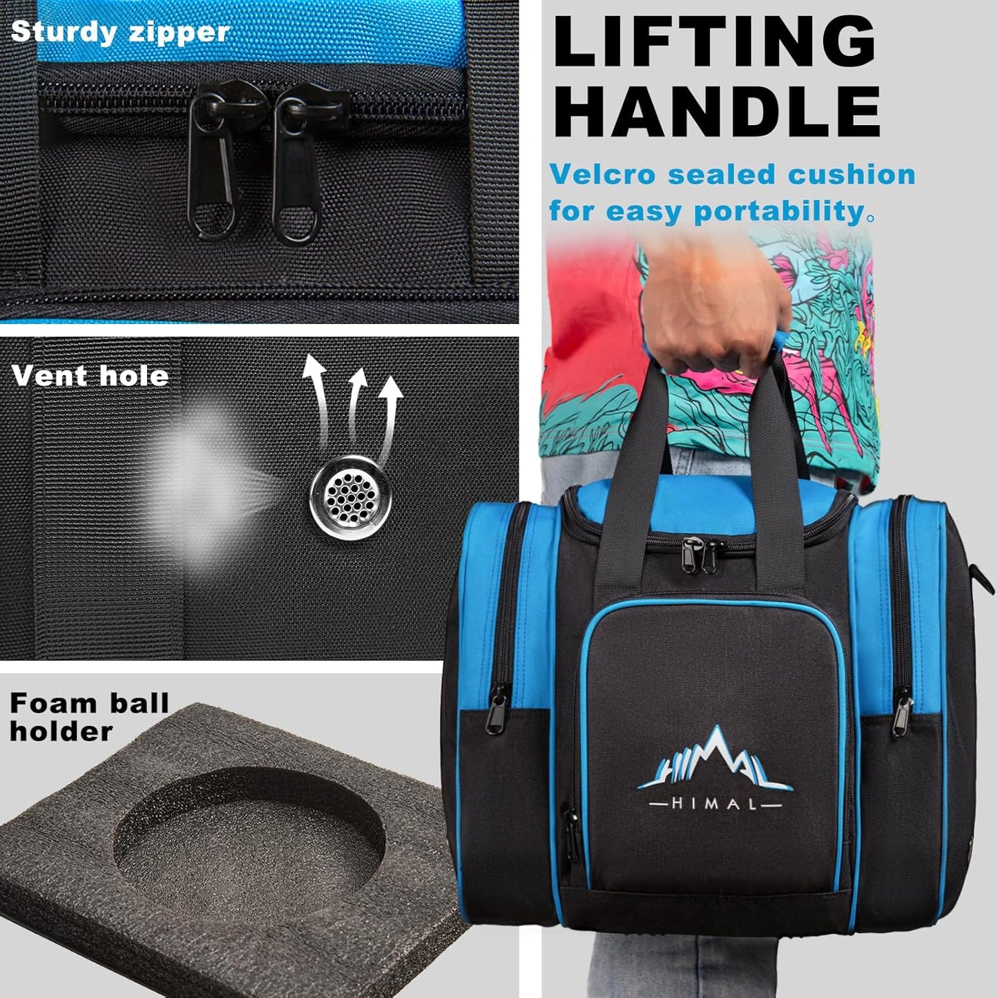 Himal Bowling Ball Bag for Single Sphere - Bowling Ball Tote Bowler's Bag with Padded Sphere Holder - Fits Bowler's Shoes Up to Mens Size 14