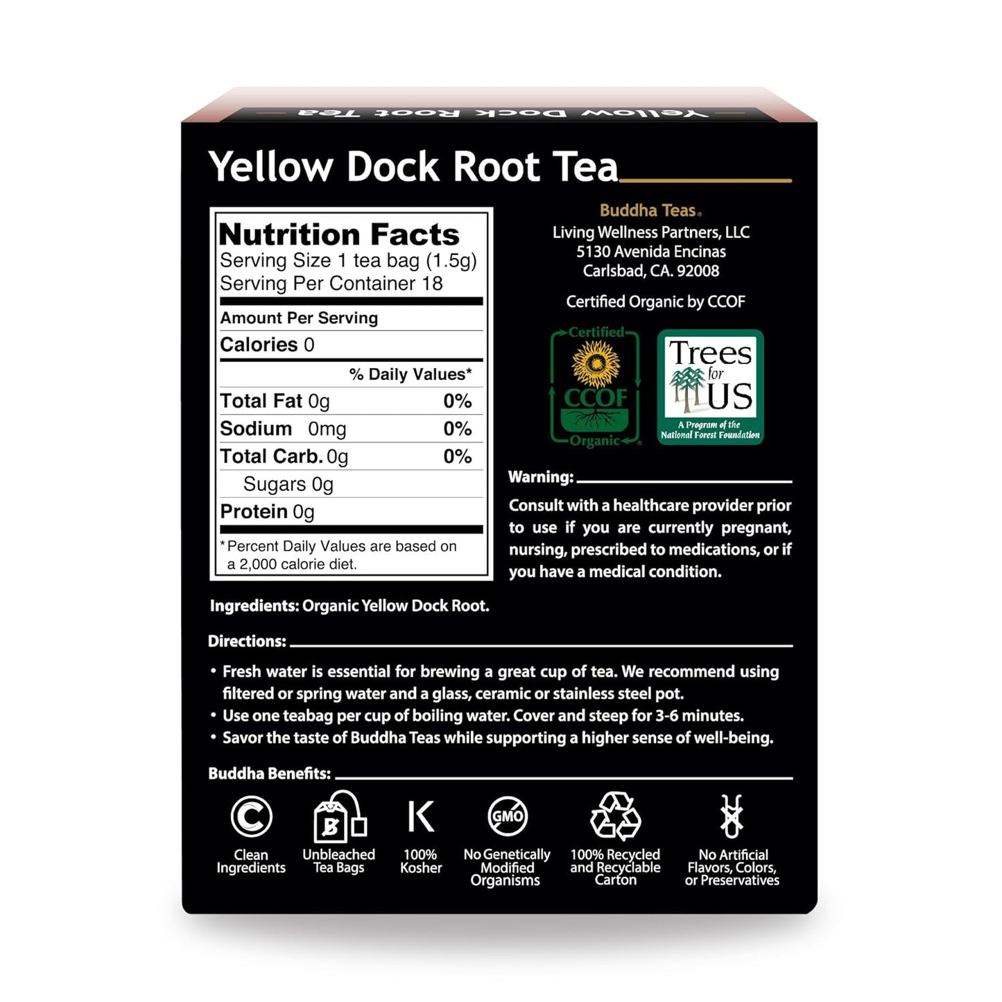 Organic Yellow Dock Root Tea – 18 Bleach-Free Tea Bags – Caffeine-Free Tea, Powerful Detoxifier That Supports a Healthy Gastrointestinal System, Good Source of Vitamins, Kosher