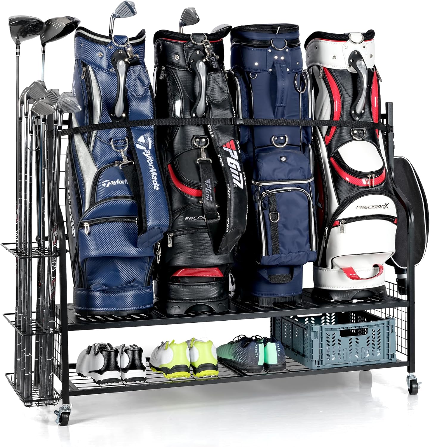 PLKOW 4 Golf Bag Organizer Garage Storage, Extra Large Golf Bag Storage Rack for Golf Bag, Golf Clubs and Golf Accessories, Golf Storage for Garage, Golf Clubs, Basement