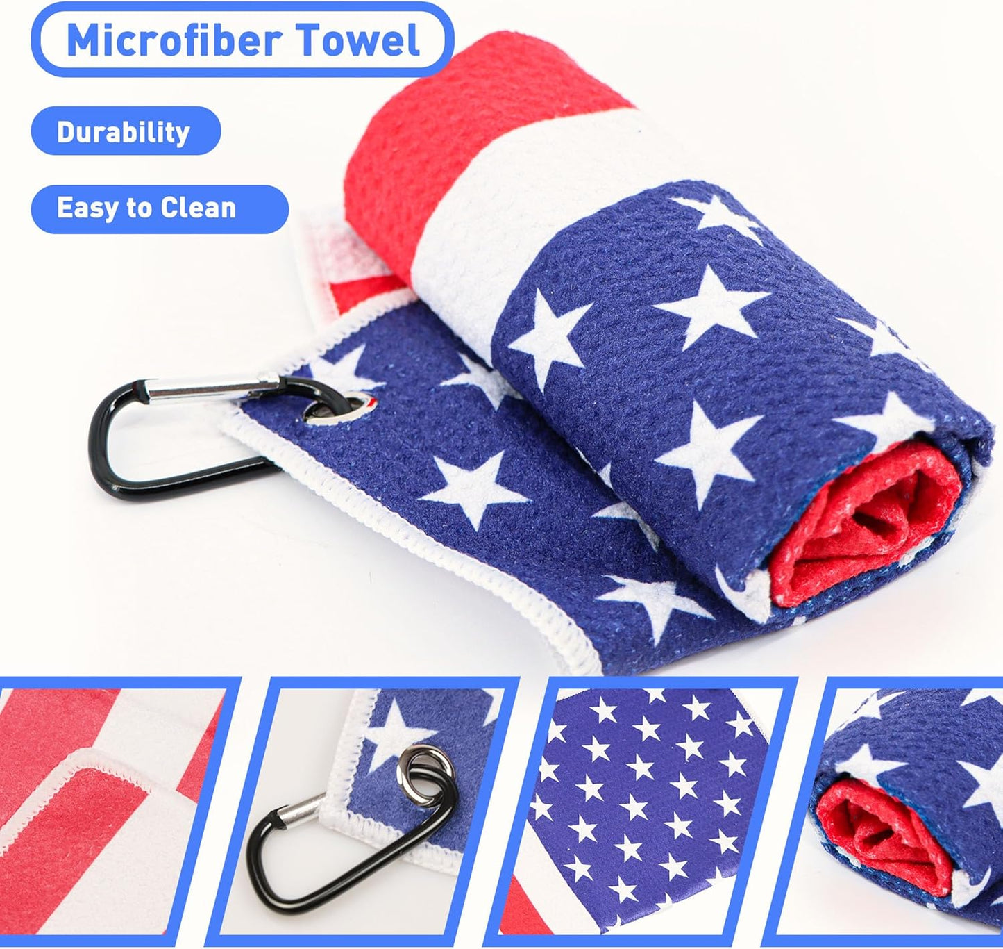 Golf Club Brush and Amercian Flag Golf Towels, Golf Groove Cleaner Cleaning kit, Golf Accessories Cleaner Tool with Strong Magnet Stick to Golf Clubs or Bag