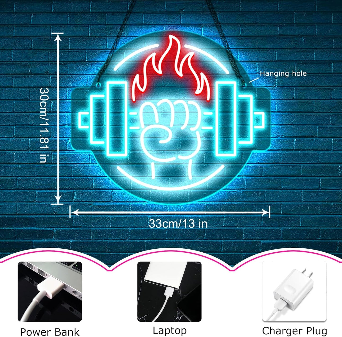 Gym Led Neon Sign- Gym Neon Light Dumbbell Sign for Home Gym Fitness Club Boy's Room Sports Room Decor Neon Light Fitness Club Neon Signs for Wall Art Birthday Gift 5V(13 * 11.81 Inch)