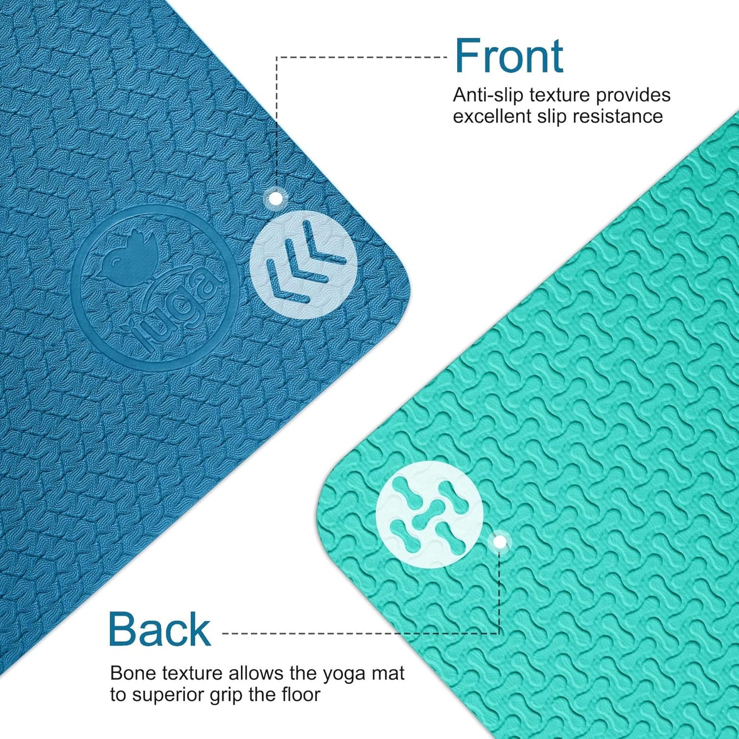 IUGA Yoga Mat Non Slip Anti-tear Pilates Mat Eco Friendly Hot Yoga Mats Thick for Workout & Exercise(72"x 24"x 6mm)