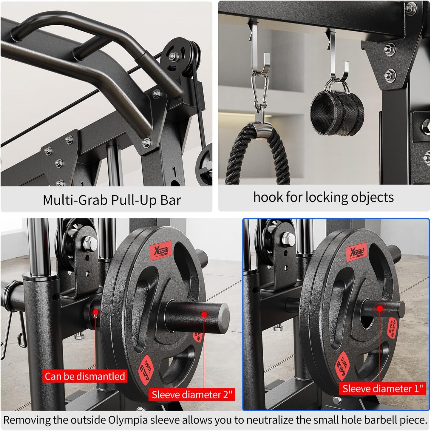 Power Cage,1600lbs Multi-Function Power Rack with Adjustable Cable Crossover System and More Training Attachment, Weight Cage for Home Gym