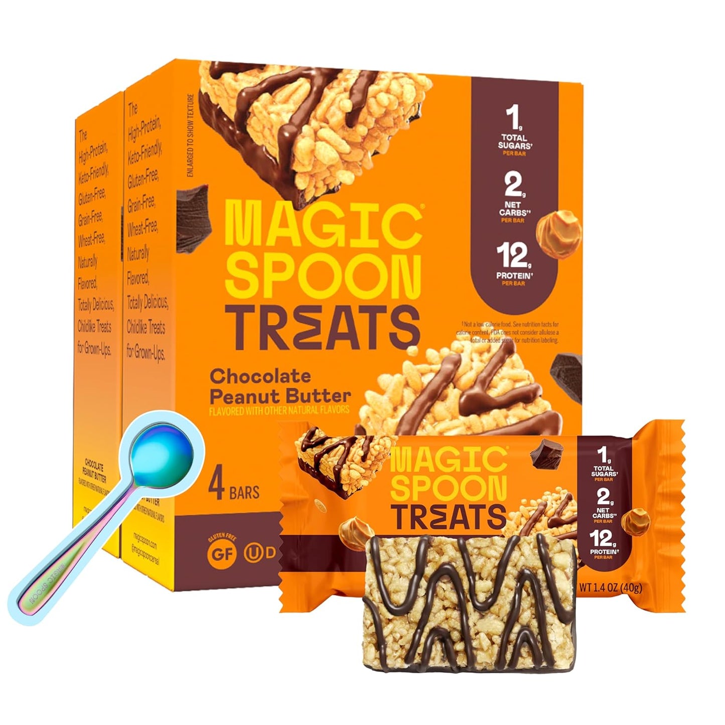 MAGIC SPOON Treats - High Protein, Low Carb, Keto Friendly, Low Sugar, Gluten Free, Crispy Protein Bar Cereal Bar, On-The-Go Healthy Snack (Chocolate PB, 8 Bars)