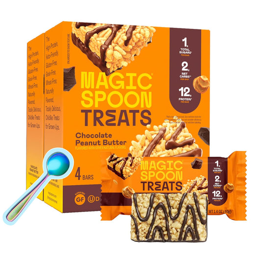 MAGIC SPOON Treats - High Protein, Low Carb, Keto Friendly, Low Sugar, Gluten Free, Crispy Protein Bar Cereal Bar, On-The-Go Healthy Snack (Chocolate PB, 8 Bars)
