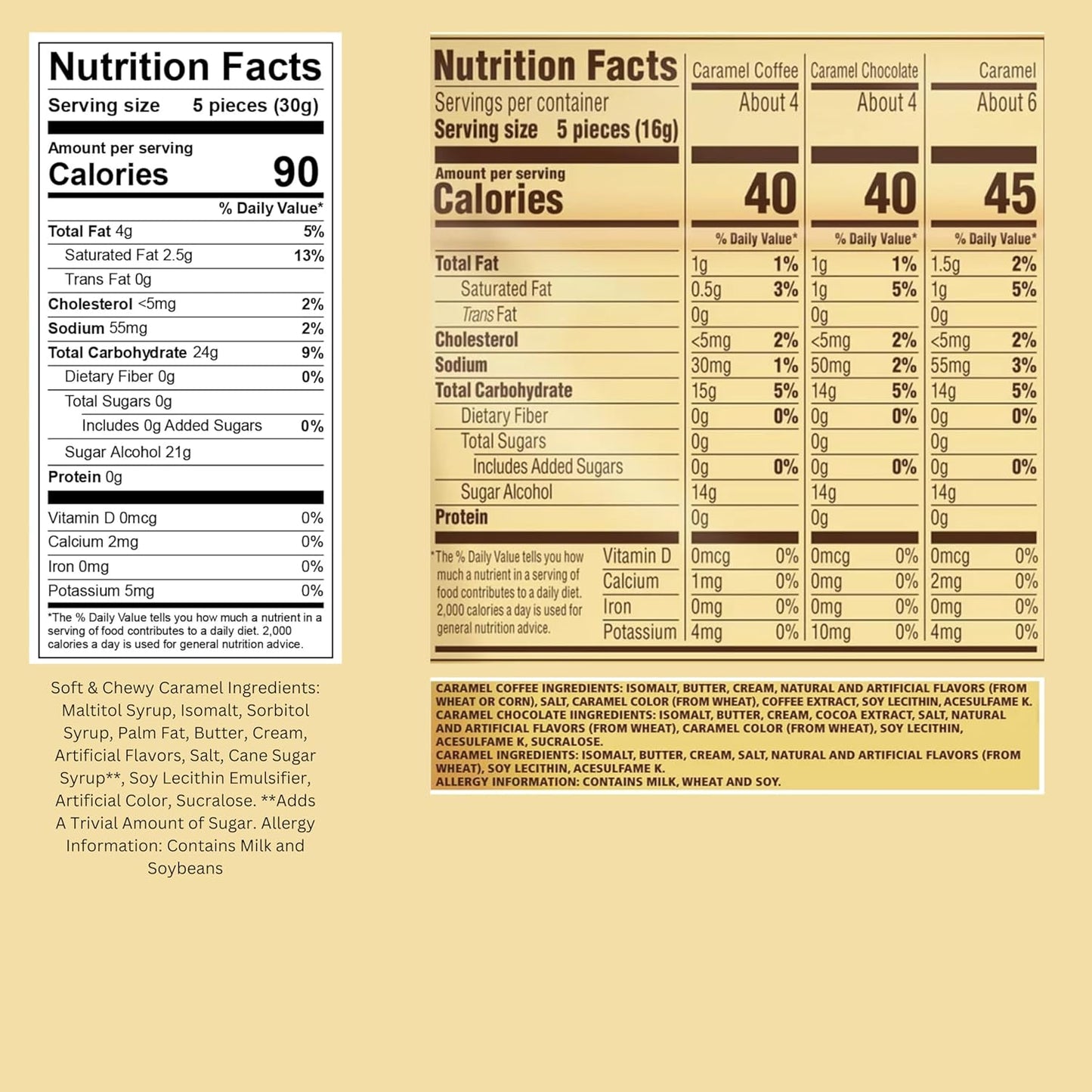 Werther's Original Premium Sugar Free Hard & Soft Chewy 4 Flavors Assortment 1-Lb Creamy Caramel, Rich Chocolate, Smooth Coffee Hard Candies And Soft Caramel Chews, Keto And Diabetic Friendly Individually Wrapped Variety Pack (16oz)