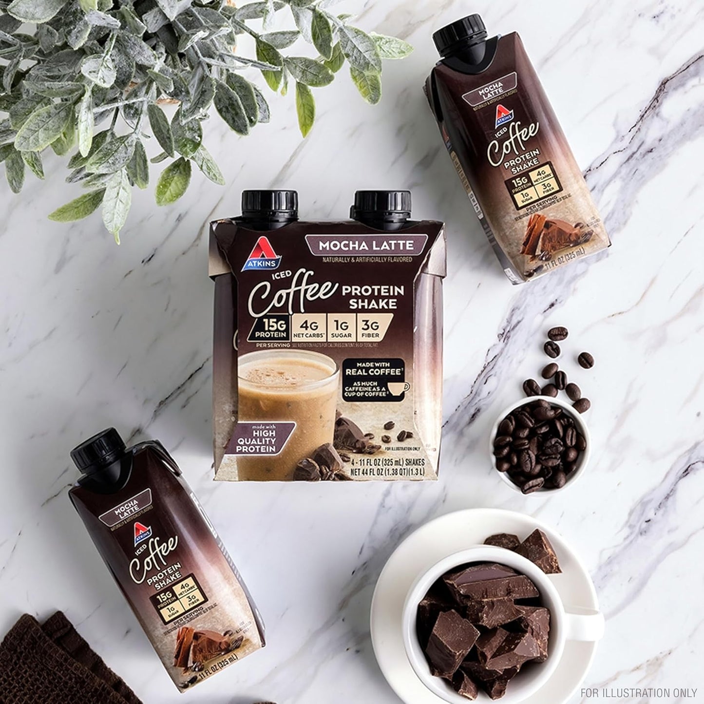 Atkins Mocha Latte Iced Coffee Protein Shake, 15g Protein, Low Glycemic, 4g Net Carb, 1g Sugar, Keto Friendly (Pack of 2)