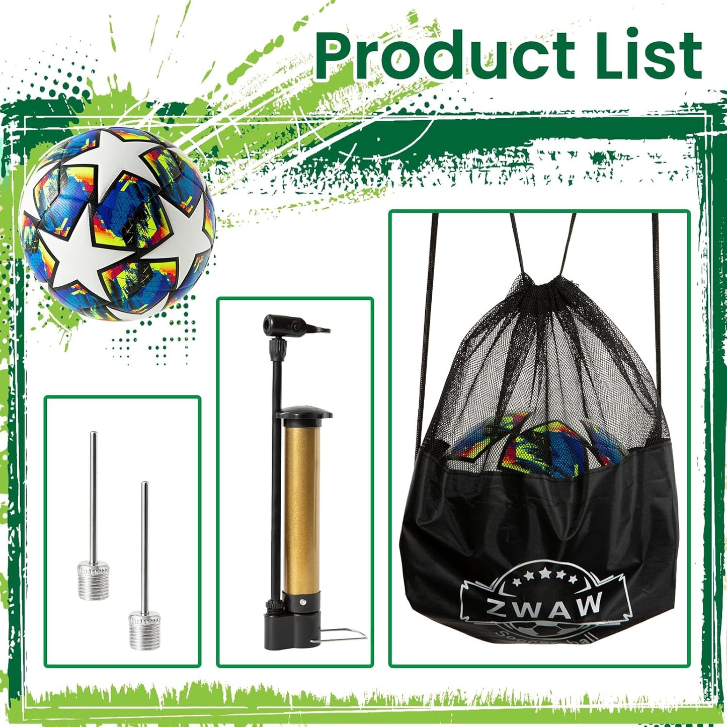 Size 5 Soccer Ball, Waterproof PU Leather, Official Match Ball, with Pump & Needles