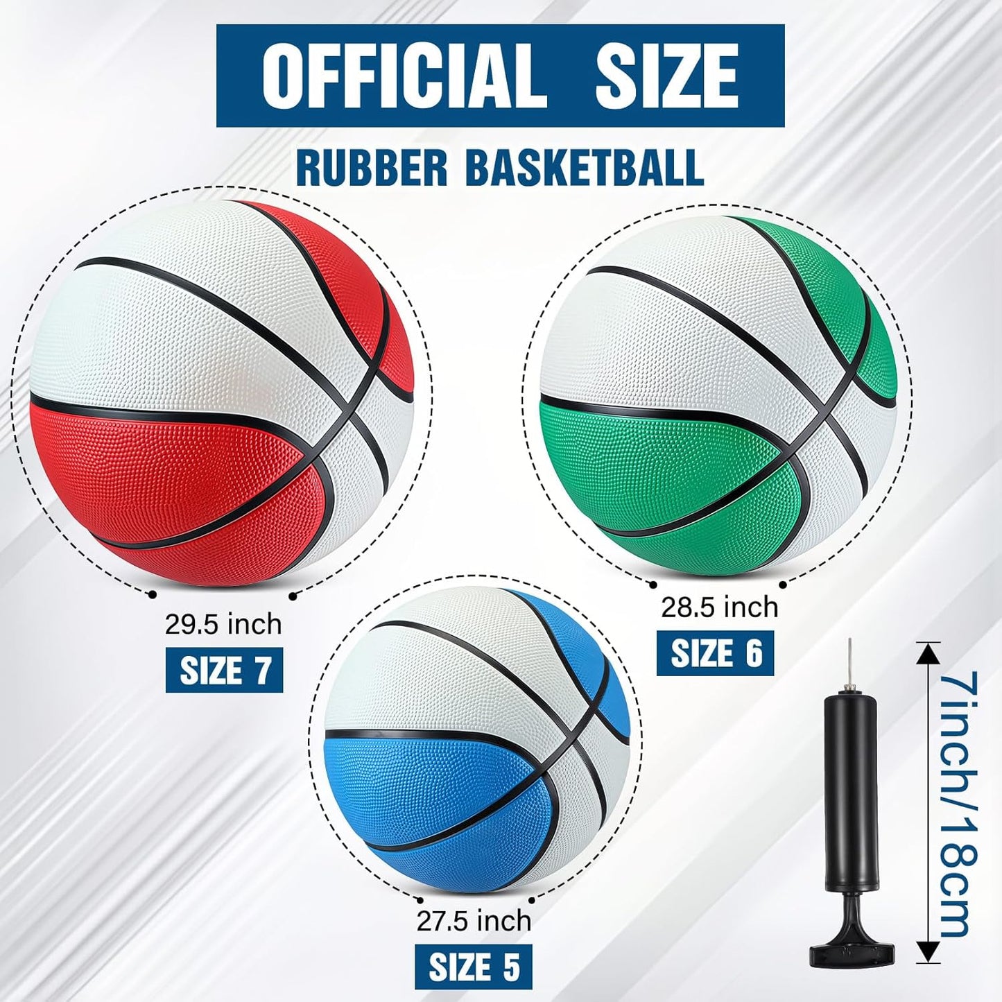 Jenaai 6 Pcs Rubber Basketballs Official Size Bulk Streetballs Multicolor Basket Balls with Pump Plain Basketball Set for Adult Youth Gifts Indoor Outdoor Training Games