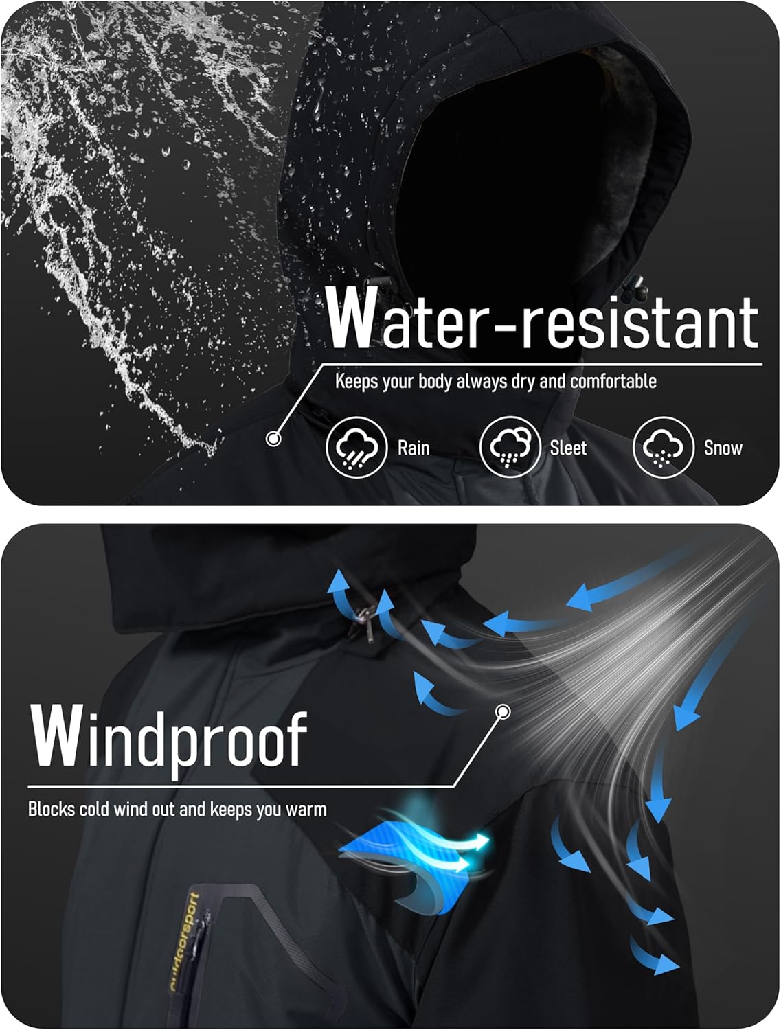 MAGCOMSEN Men's Winter Coats Water Resistant Ski Snow Jacket Warm Fleece Jacket Parka Raincoats With Multi-Pockets