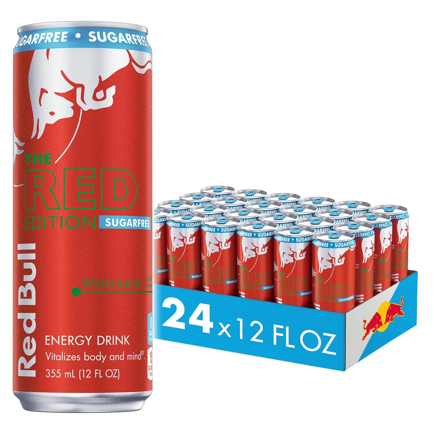 Red Bull Red Edition Sugar Free Energy Drink, Watermelon, with 114mg Caffeine plus Taurine & B Vitamins, 12 Fl Oz, Pack of 24 Cans