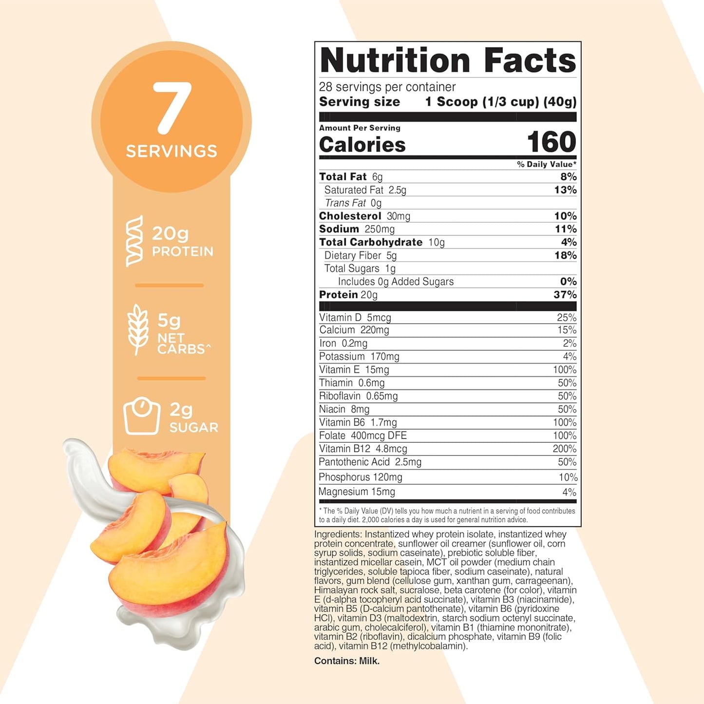 TransformHQ Meal Replacement Shake Powder 7 Servings (Peach Milkshake Flavored) - Gluten Free, GMO Free