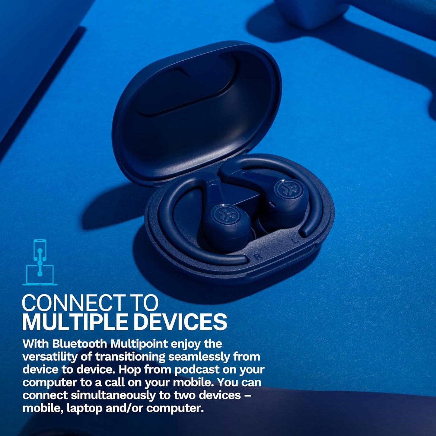 JLab JBuds Sport ANC 4 True Wireless Bluetooth Earbuds + Charging Case, Cobalt Blue, Swipe + Touch Controls, Hybrid Active Noise Cancelation, Multipoint Connect, Customized Settings App