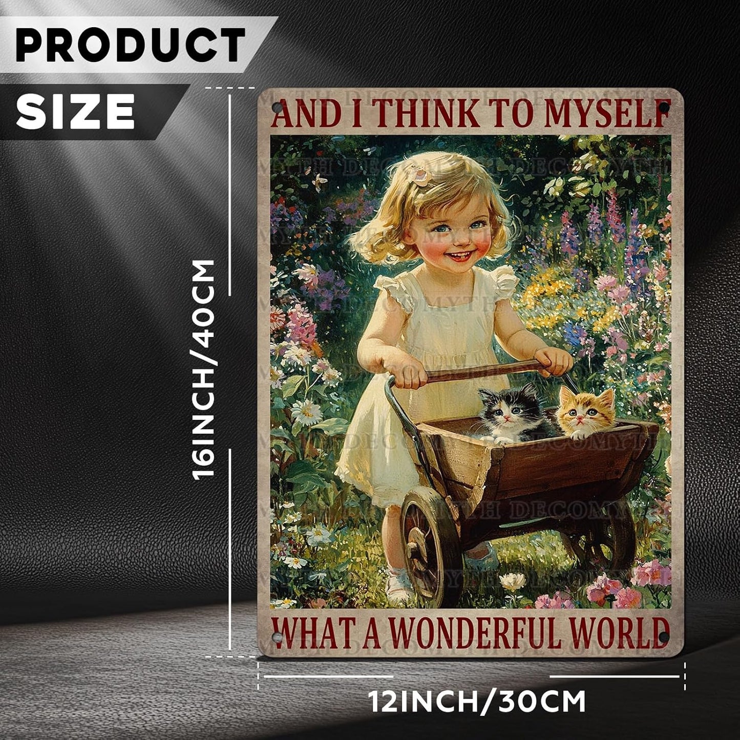 Garden Girl Metal Tin Sign Wall Art Rustic Vintage Outdoor Decor And I Think To Myself What A Wonderful World Quote 12 * 16inch