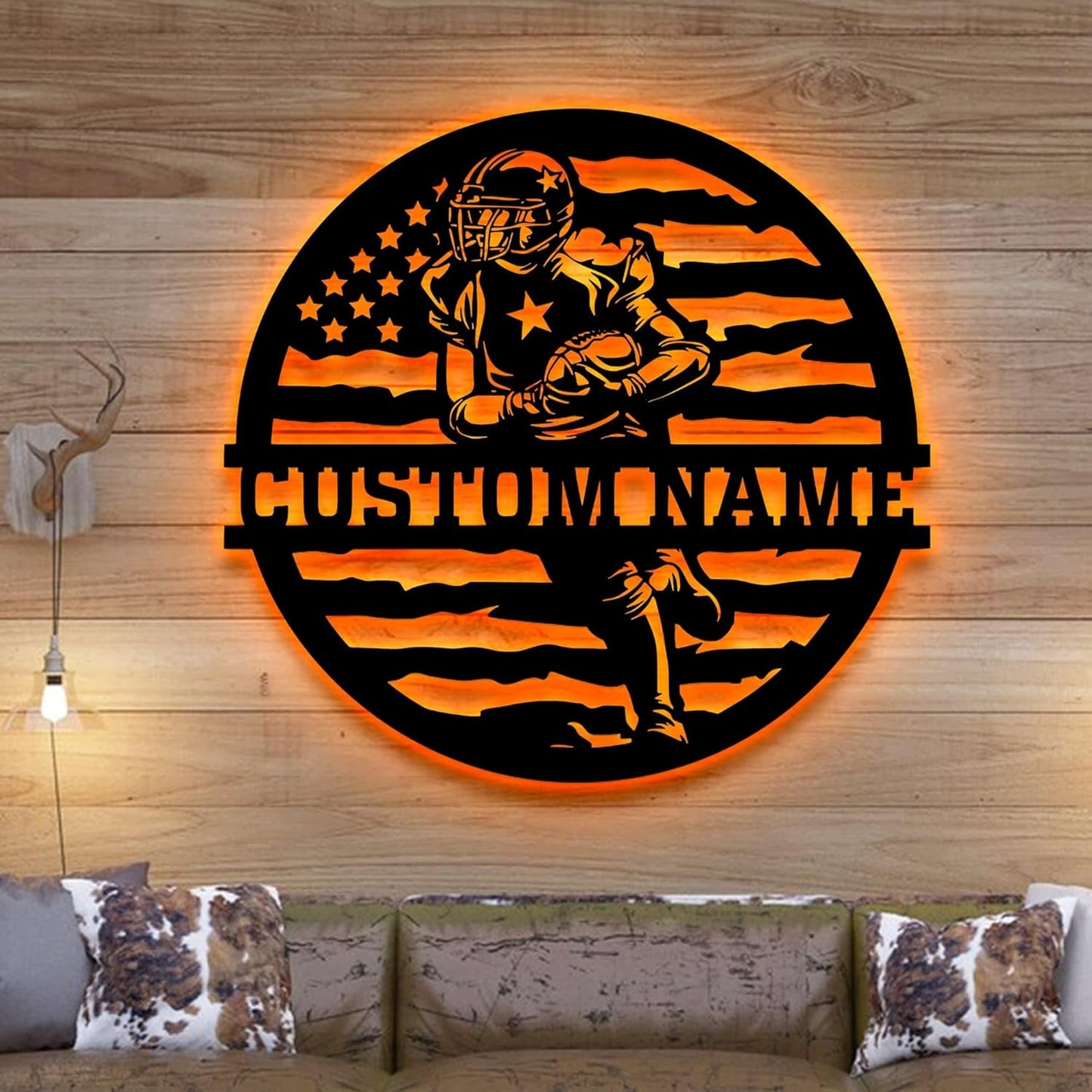 Personalized Football Metal Wall Art LED Light, American Sign, Wall Decor, Birthday Xmas Gift