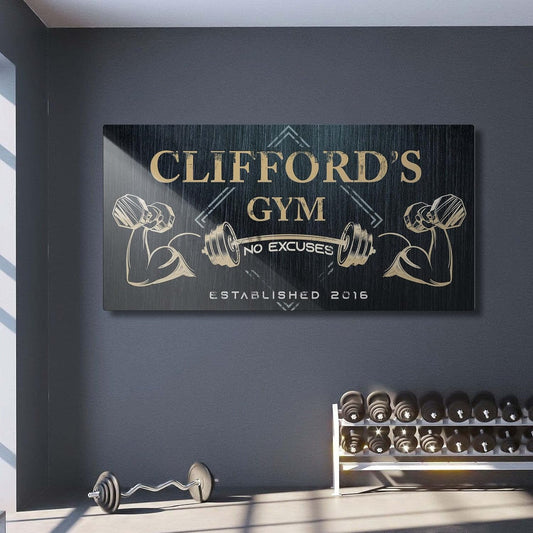 Tailored Canvases Personalized Gym Sign Wall Art Decor - Motivational Canvas for Home Gym, Workout Room, Garage, Fitness Center - Workout Inspirational Posters - Gym Name on Charcoal Background, 48x16in
