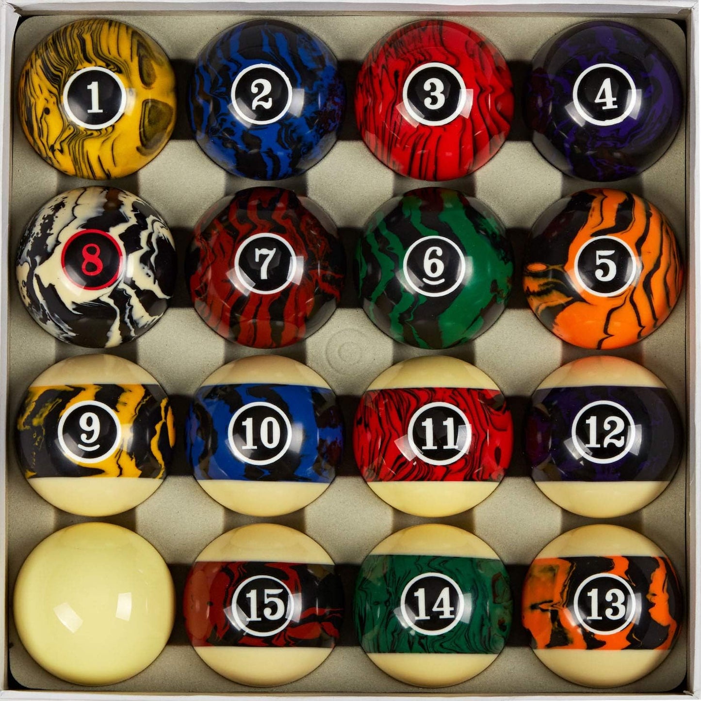 Collapsar Deluxe 2-1/4" Billiard Pool Balls Marble-Swirl Style Billiards Ball Complete 16 Ball Set (Several Style Available)