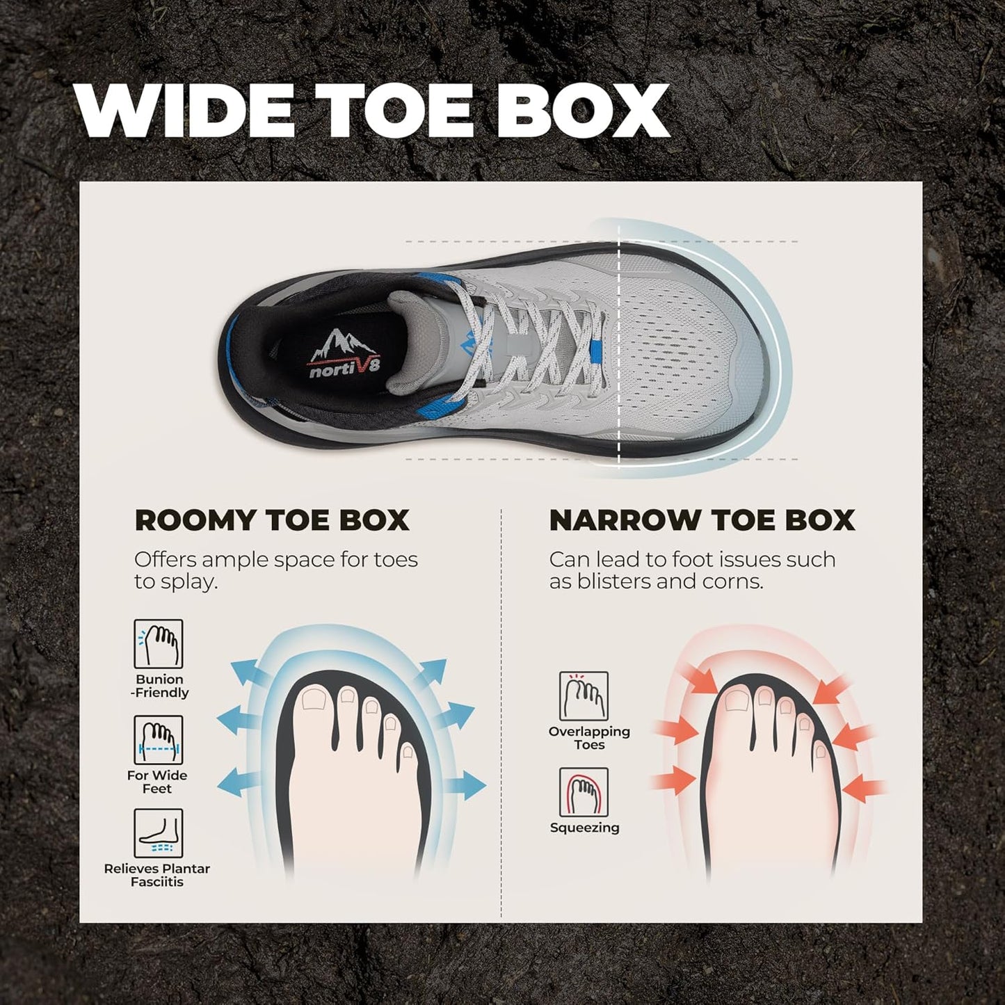 NORTIV 8 Men's Wide Toe Box Trail Running Shoes Cushion Walking Barefoot Tennis Workout Gym Cross Training Shoe Fashion Sneakers for Plantar Fasciitis Bunion