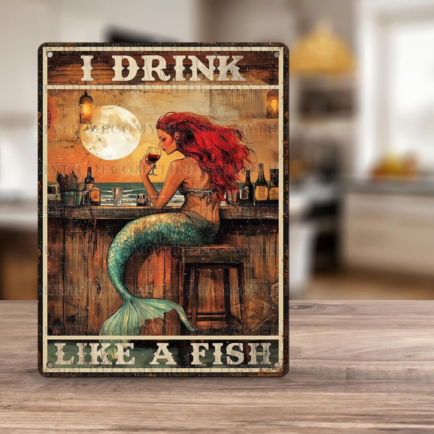 Vintage Mermaid Tin Sign I Drink Like A Fish Retro Wall Decor Decorations for Home Funny Wine Lover Nostalgic Metal Poster Indoor Store Cafe Toilet Kitchen Garden Bar Pubs Man cave 12 * 16inch