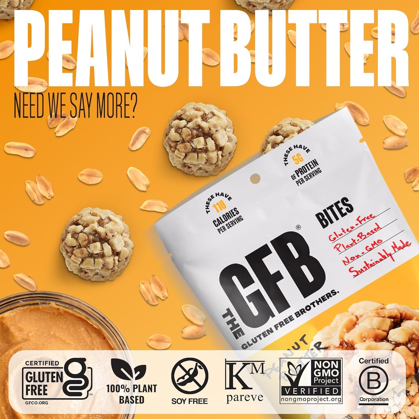 The Gluten Free Brothers Peanut Butter Bites - Gluten Free Protein Balls – Non GMO, Soy Free, Vegan – Snack Size Plant Based Protein Energy Balls, 4 oz (6 Count)