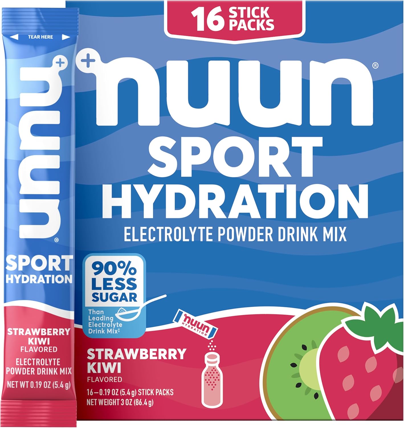 Nuun Sport Electrolyte Powder Packets with Magnesium, Calcium, Potassium, Chloride, and Sodium, Hydration Packets for On-the-Go, Strawberry Kiwi Flavor, Gluten Free & Vegan, 16 Single Servings