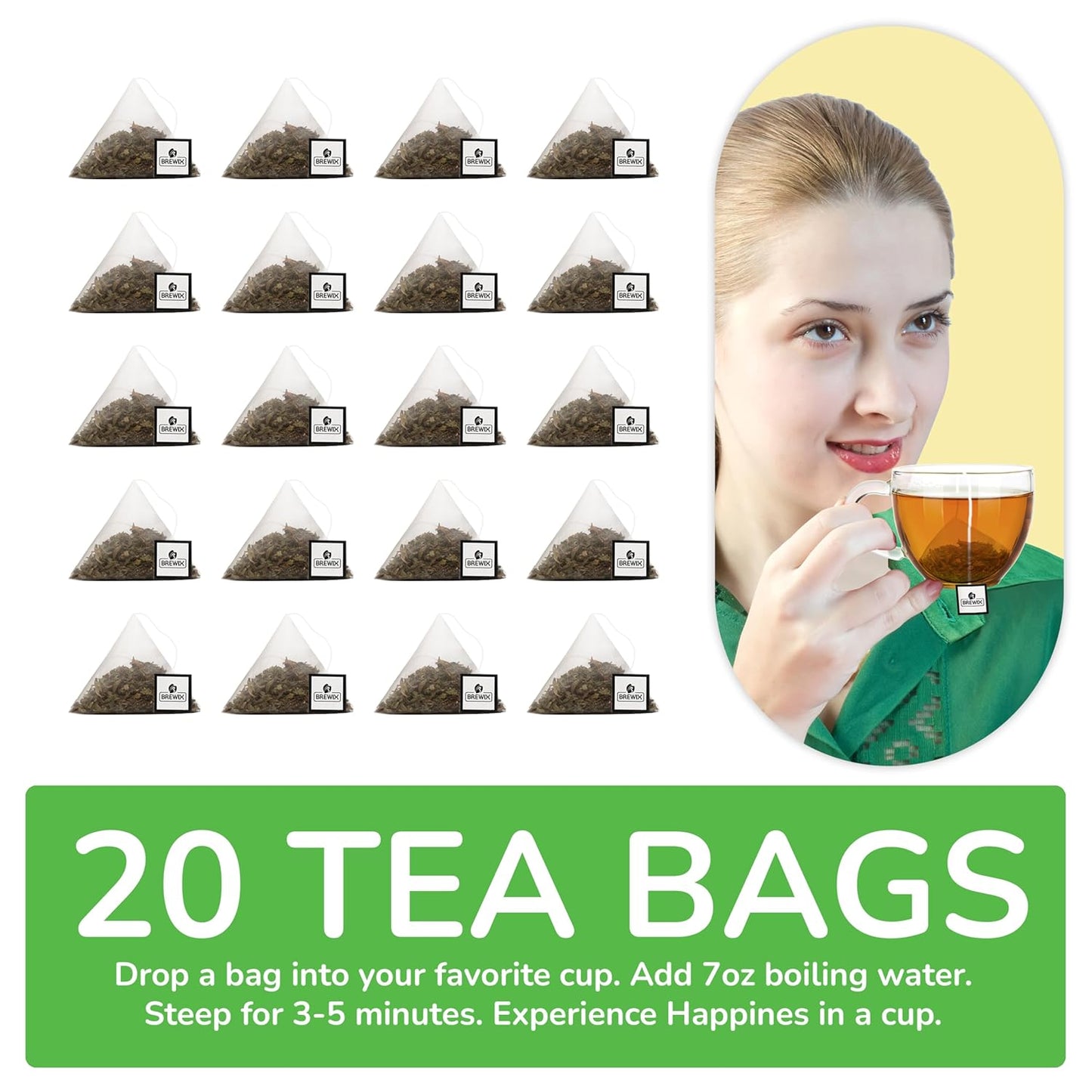 BREWIX, Perfect Mint Tea (20 Pyramid Tea Bags) | Soothing Mint Blend for Digestion Support & Daily Calm | Calming, Fresh and Cool | Caffeine Free Herbal Tea | No Sugar & No Caffeine | Spearmint and Peppermint